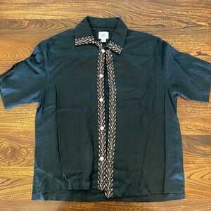 Urban Outfitters Short-Sleeve Black Button-Down w/ Stitch Detail